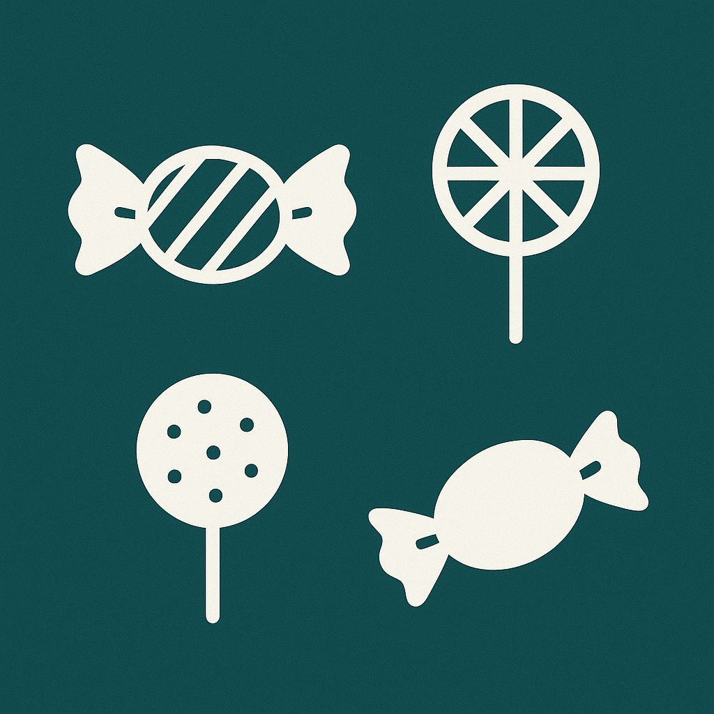 icons of candy against a dark background